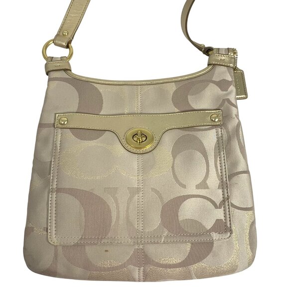 Coach Penelope Women's Handbag Khaki Gold Signature Optic Pockets Crossbody Bag - Picture 1 of 6